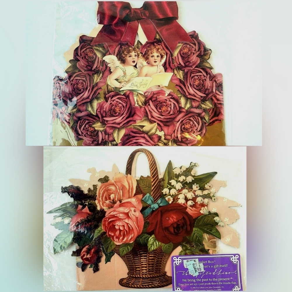 Vintage Fold Out Basket Box Flower Floral The Gifted Line John Grossman Lot Of 2